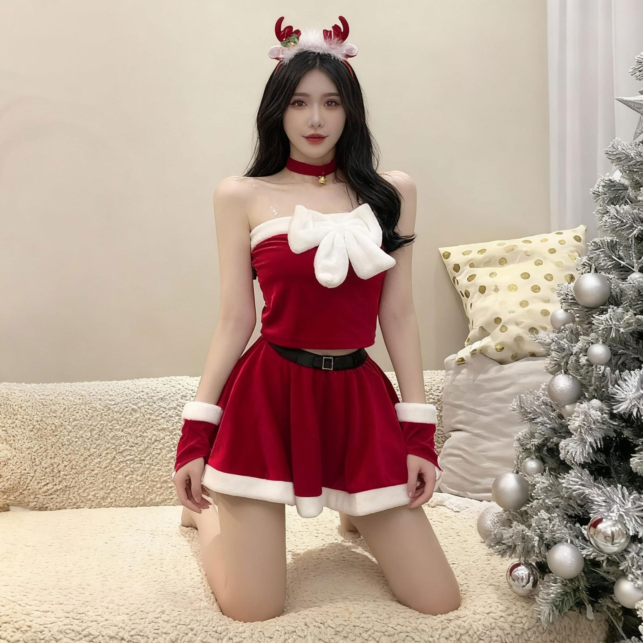 圣诞节服装女成人麋鹿甜美氛围感穿搭服饰战袍性感cos新年短裙子