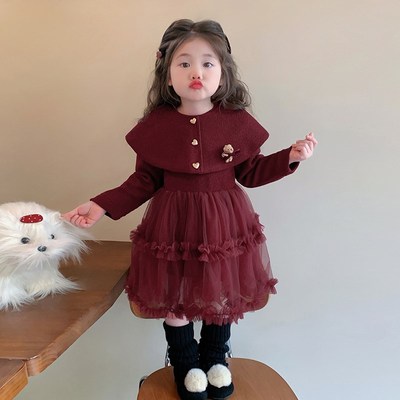 女童连衣裙秋冬洋气保暖公主裙周岁女宝H宝礼服冬装可爱加绒裙子