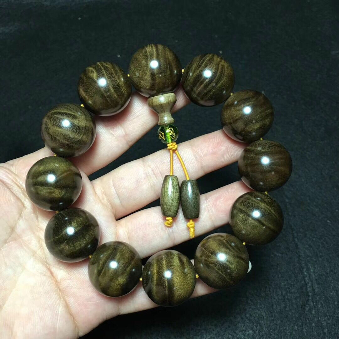 男士金丝楠阴沉木水波纹佛珠手串戴手上的手链