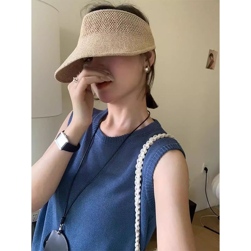 欧货亚麻吊带背心女夏外穿内搭2024新款宽松薄款无V袖短款针织上