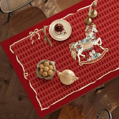 法式塞拉斯蒂娅复古木马耶诞新年皮革餐桌垫防水防油隔热拍照桌布
