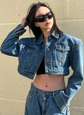 Mathieu韩国洋气早春牛仔外套女气质设计感小个子宽松短款上衣薄