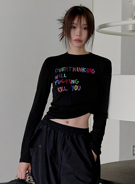 Mathieu韩国性感短款长袖T恤女春季新款修身小衫显瘦辣妹上衣薄