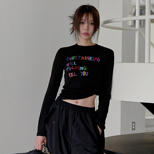 长袖 新款 Mathieu韩国性感短款 T恤女春季 显瘦辣妹上衣薄 修身 小衫