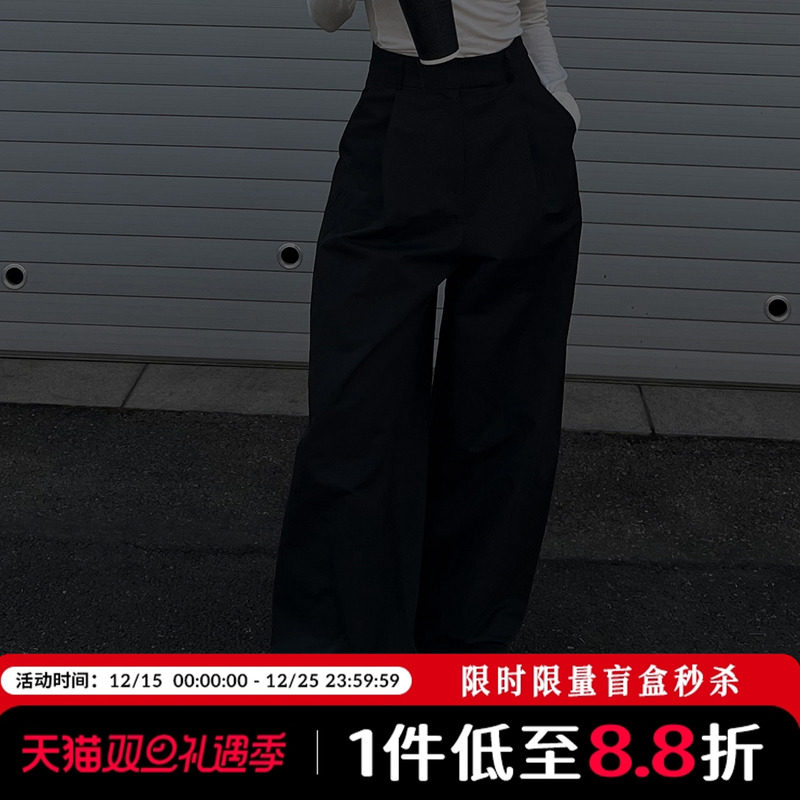 Mathieu韩国纯色高腰阔腿裤女夏季新款侧开衩休闲裤显瘦直筒裤子