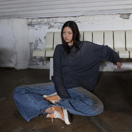 微透长袖T恤女镂空设计感上衣
