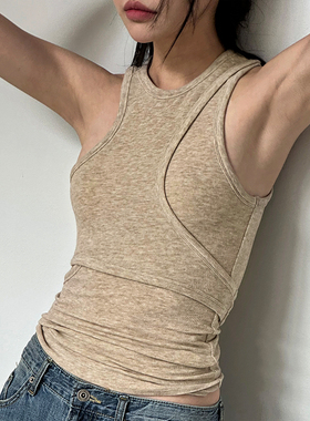 Mathieu韩国不规则吊带背心女春设计感两件套大灯家修身上衣外穿