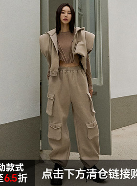 Mathieu韩国大灯家时尚套装女新款连帽卫衣外套束脚休闲裤卫裤冬