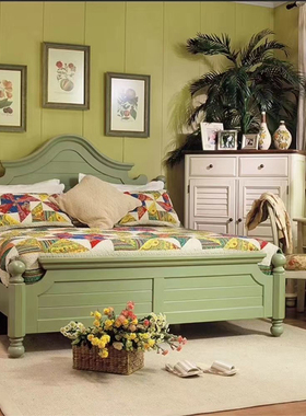 4I美式实木床1米5床法式公主床绿色主卧婚床地中海风格家