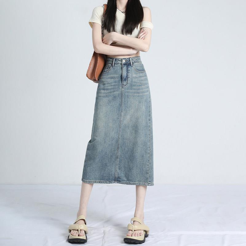 高腰叉牛仔身裙女中字长版夏季半2026新款小个开子T1485显瘦a包臀
