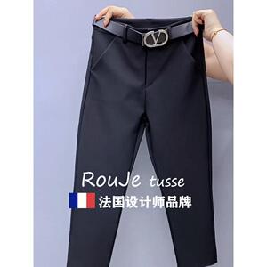 法Rouje tusse大码女装黑色哈伦裤87334508力西休装裤显瘦闲弹九