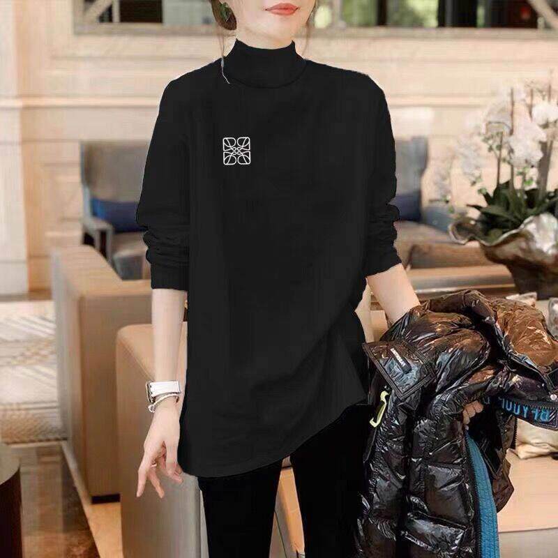 韩系长袖T恤女宽松长2025秋季毛1衣新款上打底衫半高领中版磨加厚