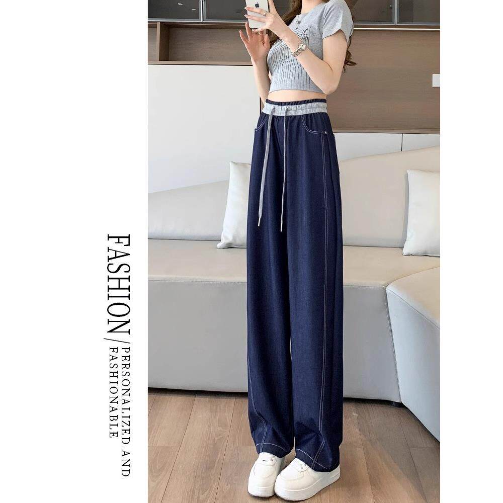 天丝牛仔裤女新款2024夏季薄款休闲高腰宽松垂感小个子阔腿香蕉裤