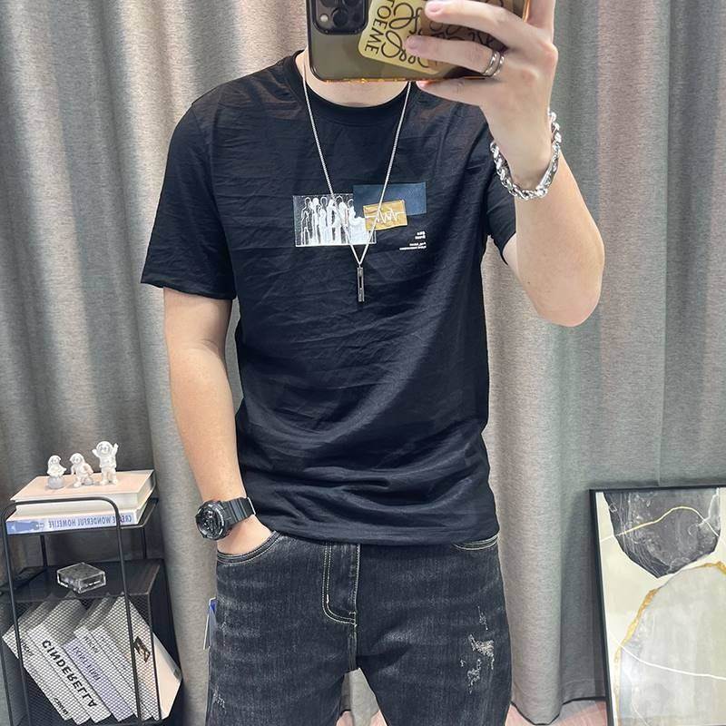 潮牌男士短袖T恤衫夏季新款高端男装天丝棉麻半袖T恤衫超薄上衣