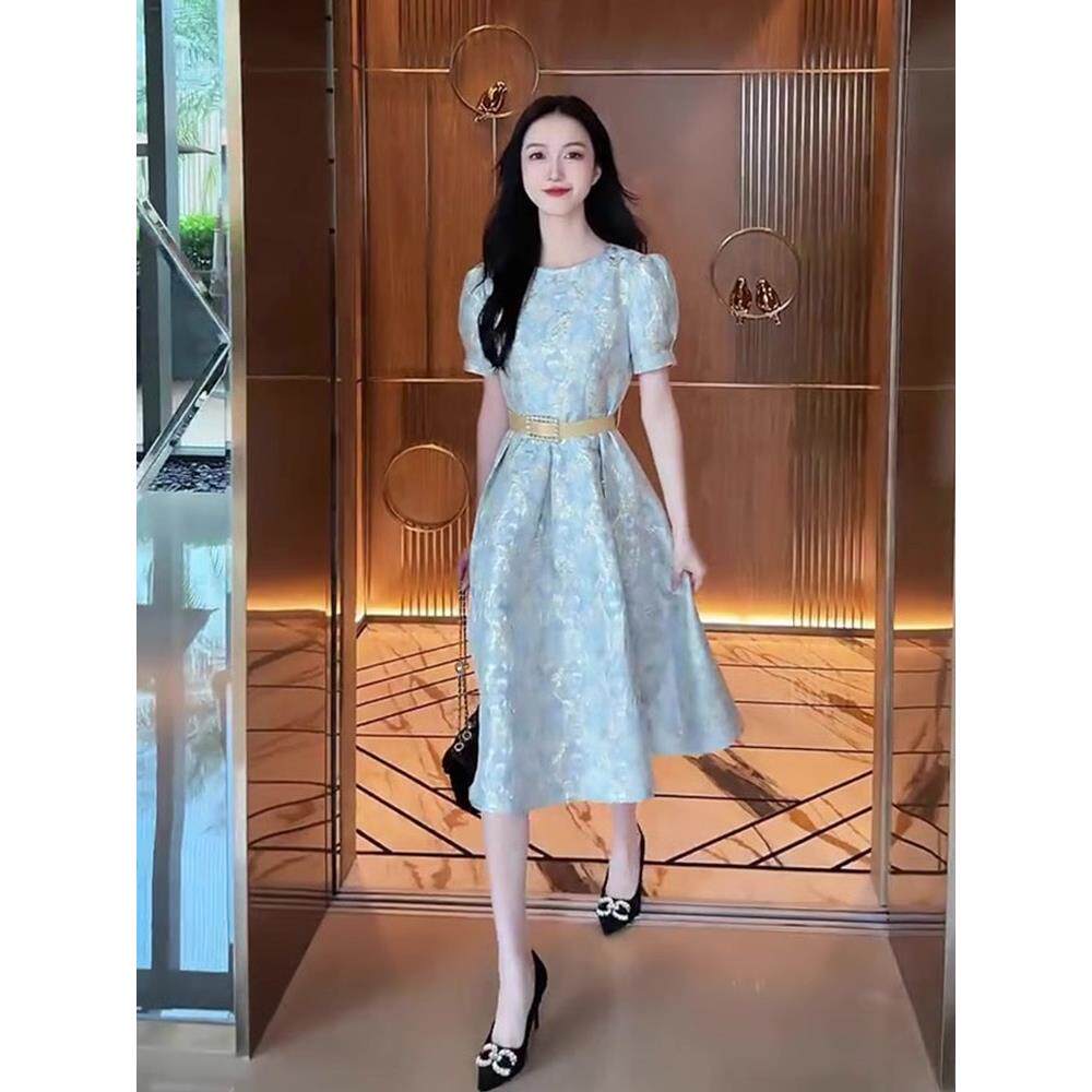 欧洲站新款法式高级感绝美名媛长裙收腰气质正式场合连衣裙夏季女