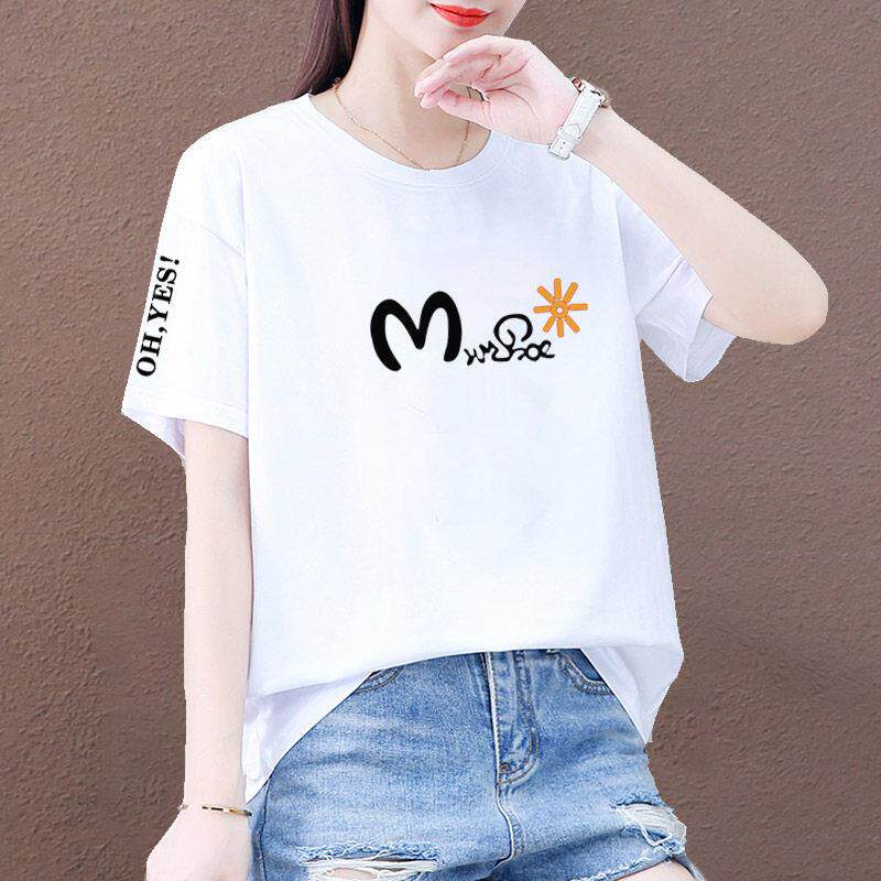韩夏国码纯棉短袖闲T恤女季大新款休时尚宽松胖mm设1计感小众上衣