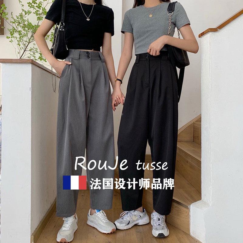法国Rou瘦je tuse胖64440048妹妹夏季休闲西装裤筒阔腿女裤直子宽