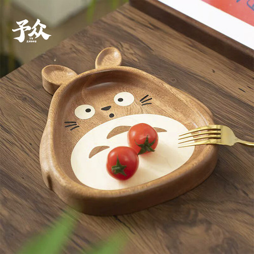 乌檀木龙猫卡通木质餐盘