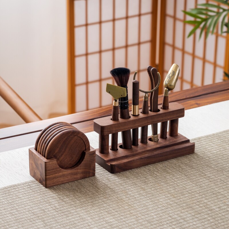 胡桃木茶道六君子套装泡茶工具高档茶水刮茶夹刷功夫茶具配件大全