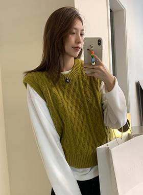 阿一  背叠穿器麻花神圆领针织马甲女春季宽松复古百搭22.10.10短