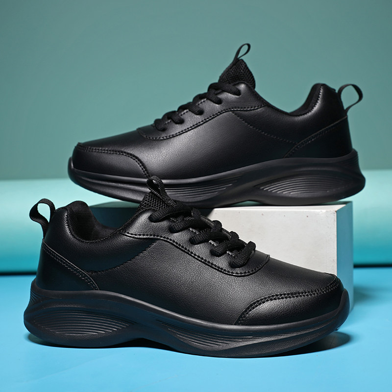 春秋皮面防水跑步运动鞋情侣潮流百搭休闲男鞋轻便软底黑色鞋子男,流行男鞋,时尚休闲鞋,淘宝优惠券,粉丝福利购,淘宝优惠卷