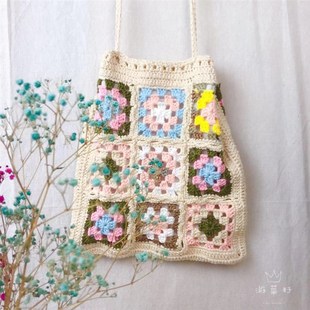 游菜籽手钩单肩斜挎小背包泫雅妈妈编织包包海边度假民族风小挎包