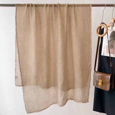 亚麻色蕾丝棉气围巾女冬外搭披肩春季秋洋时WJW尚纯色丝麻巾纱巾