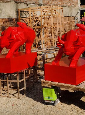 卡通新年牛玻璃钢雕塑商场楼盘酒店牛年招财O春节装饰落地美陈摆