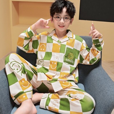 学生青少年胖子儿童睡衣纯棉男童长袖加肥大春秋S季男孩大童家居