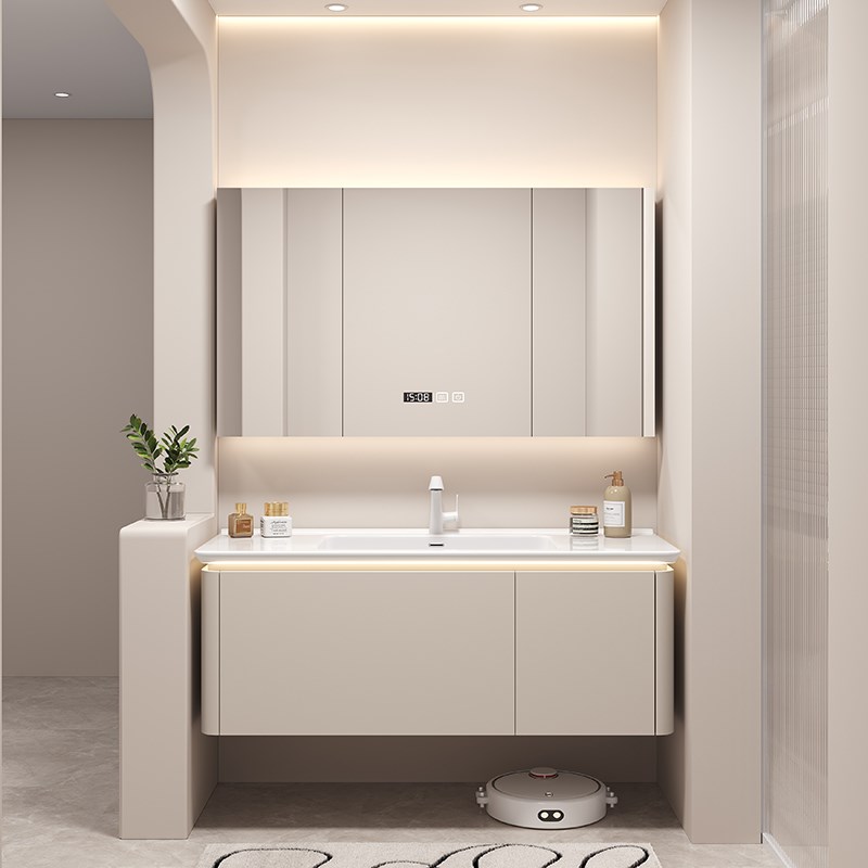 定制奶油风浴室柜陶瓷一体盆68/78CM88公分98/108厘米118CM洗漱台