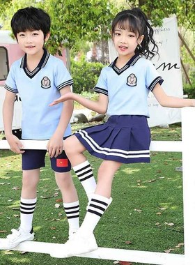 中小学生班服夏季幼儿园园服男女运动校服套装短袖蓝色休闲老师定