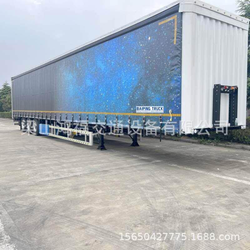 中亚出口侧帘篷布半挂车 厢式运输半挂车 侧帘厢式半挂车 展翼车