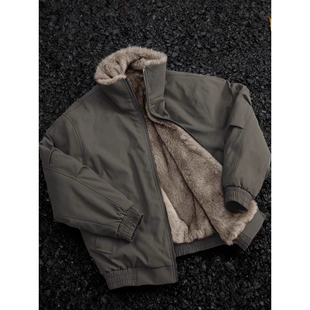 双面穿座山雕棉衣外套男款冬季加绒加厚bomber飞行夹克羊羔绒棉服