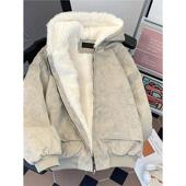 短款 加绒加厚座山雕棉衣男女冬季 羊羔毛棉服潮流美式 连帽棉袄外套