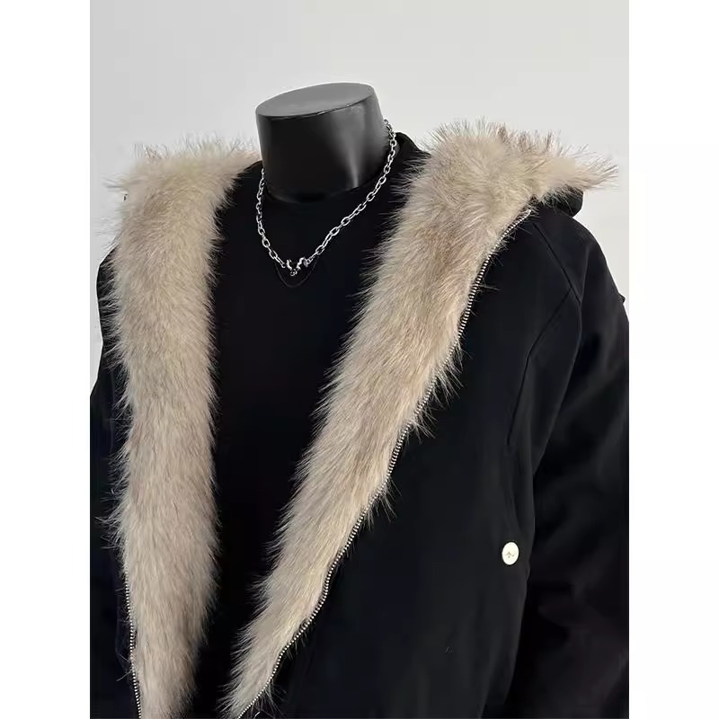 美式帆布水洗重磅座山雕大毛领棉服男款冬季加厚cleanfit夹克外套