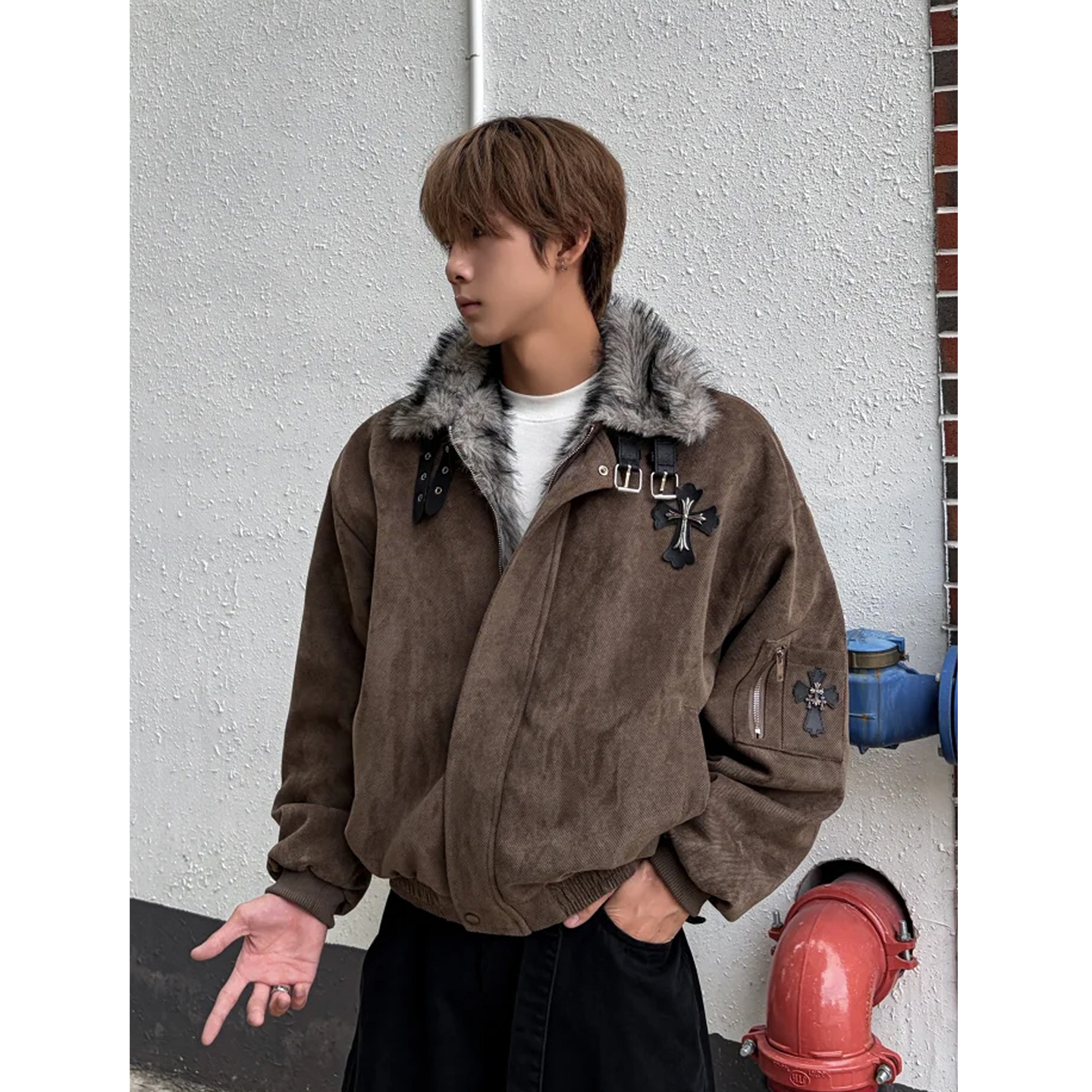 毛领座山雕棉服外套冬季款