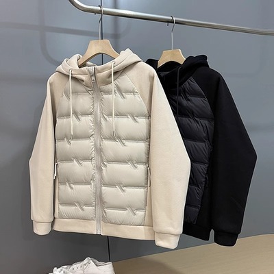 连帽休闲短款拼接连帽羽绒服短款