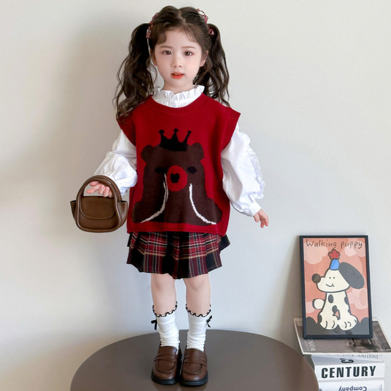 女童春装洋气套装2026新款儿童韩版衬衫休闲半身裙小孩春秋三件套