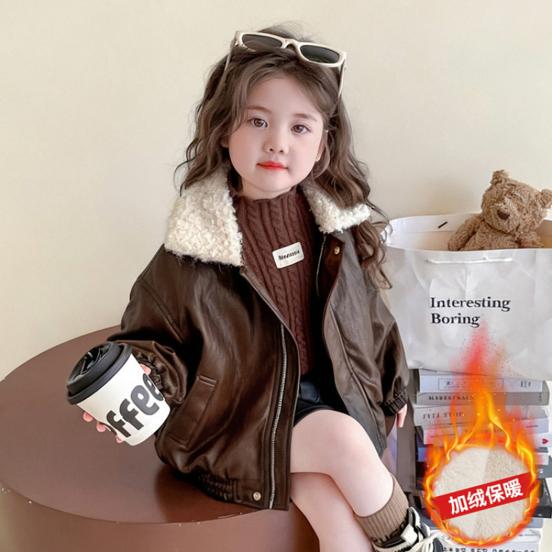女童加绒皮衣外套冬季新款