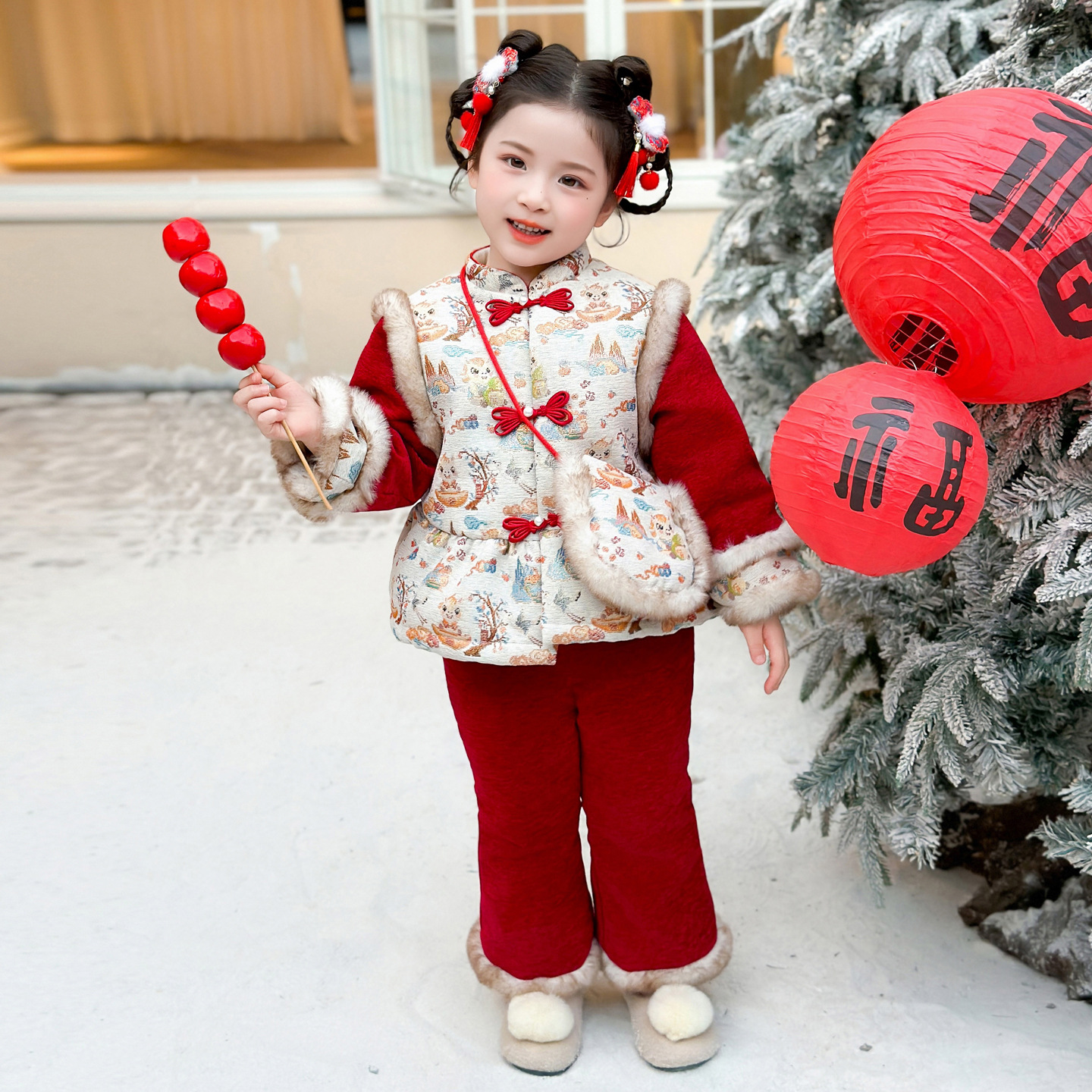 女童拜年服套装冬装加绒加厚