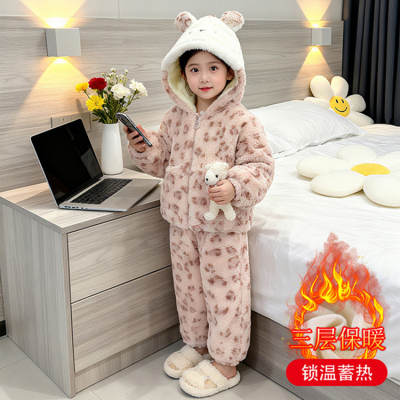 女童三层保暖加厚睡衣2025新款