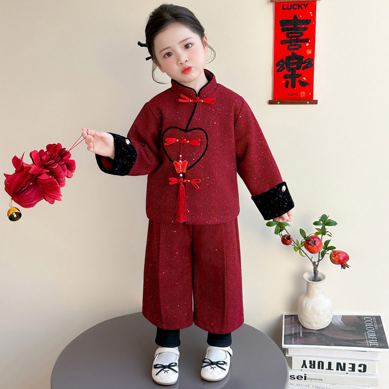 女童加绒新中式汉服拜年套装