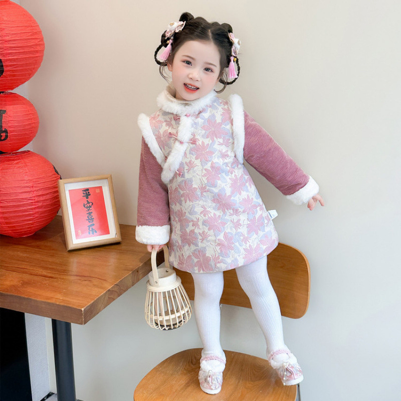 女童加绒旗袍裙新年汉服