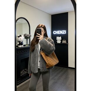 温柔风灰色羊羔毛外套女短款宽松百搭毛毛外套休闲夹克