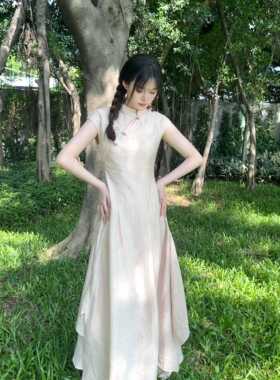 澜竹原创设计重工大摆裙显瘦新新中式改良旗袍连衣裙2024年夏新款