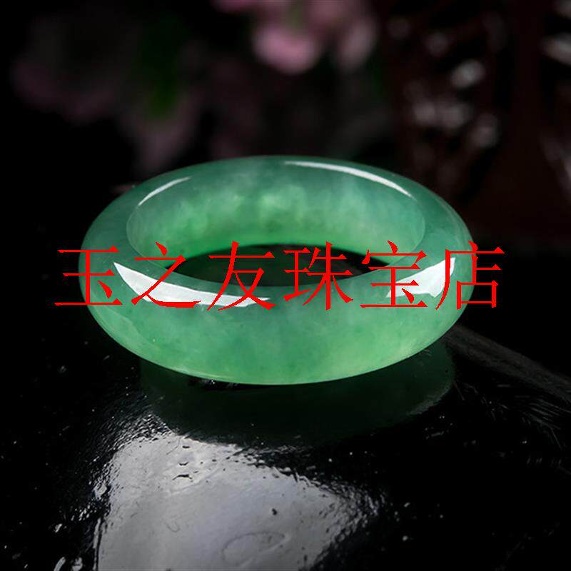 百搭满绿翡翠色戒指冰种阳绿翡翠色指环男女款玉石扳指尾戒玉戒指