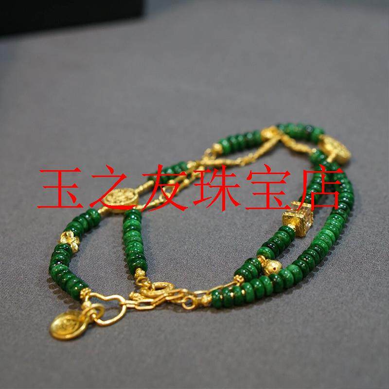缅甸干青铁龙生翡翠色算盘珠项链银镀金复古设计感锁骨链时尚送礼