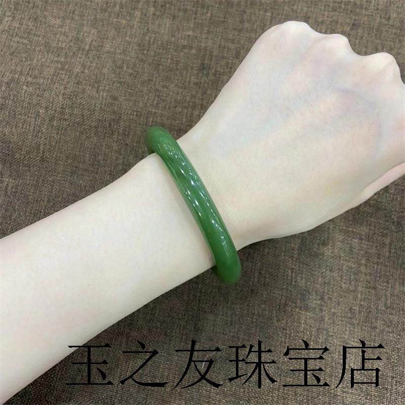 新疆和田玉翠绿手镯少女款细圆条镯子高端碧绿色翡翠玉石手饰百搭