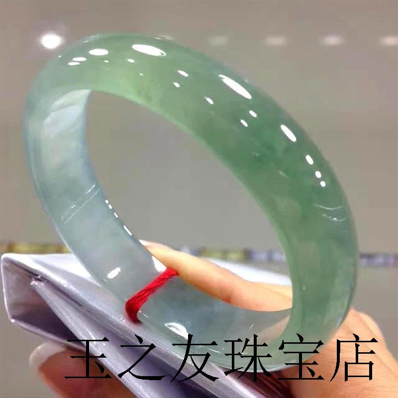 缅甸翡翠色手镯绿晴正圈老坑冰种油青飘花翡翠玉镯子女款