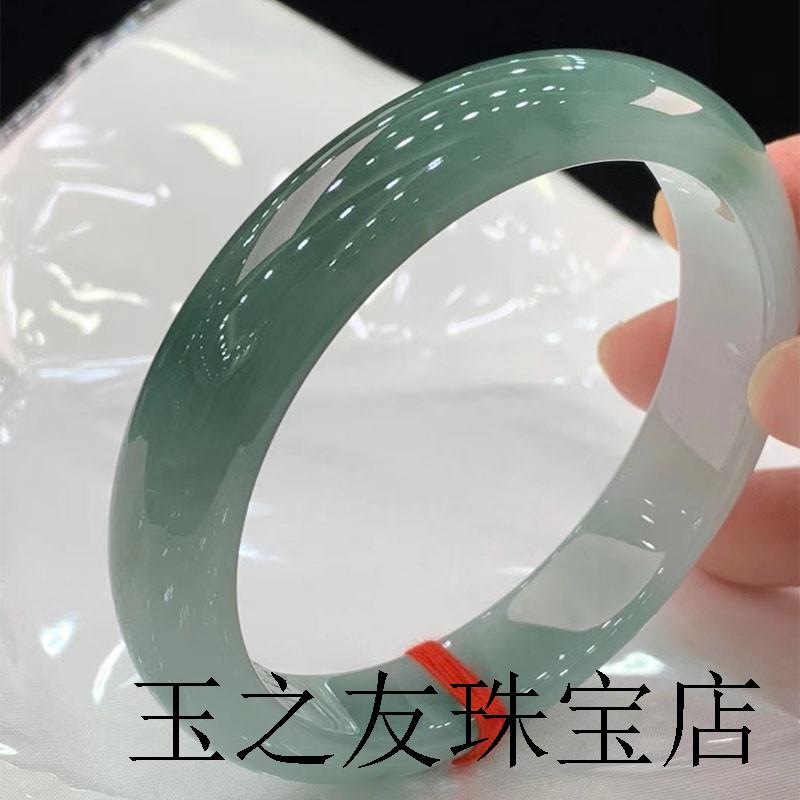 缅甸翡翠冰糯种油青飘花玉正圈手镯高端真玉老坑女款贵妃绿玉手镯